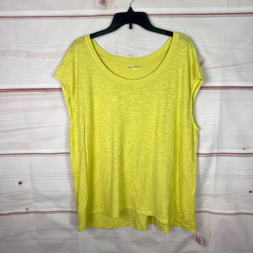 Eileen Fisher Top Women L Yellow Cap Sleeve T-Shirt Scoop Neck Tunic Hemp Cotton